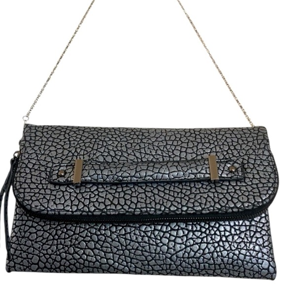 URBAN EXPRESSIONS Textured Snake-print Fold-over Crossbody Baguette Shoulder Bag - Picture 1 of 15